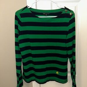 Brooks Brothers Green and Black Striped Long-Sleeve Top